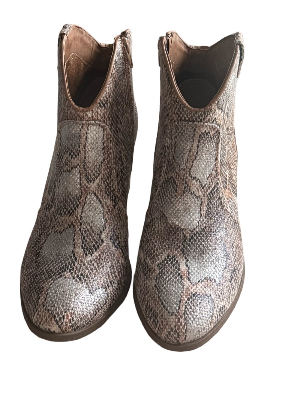 Very G Snake-Print Western Ankle Boots Brown, Silver, Black/Silver 9.5